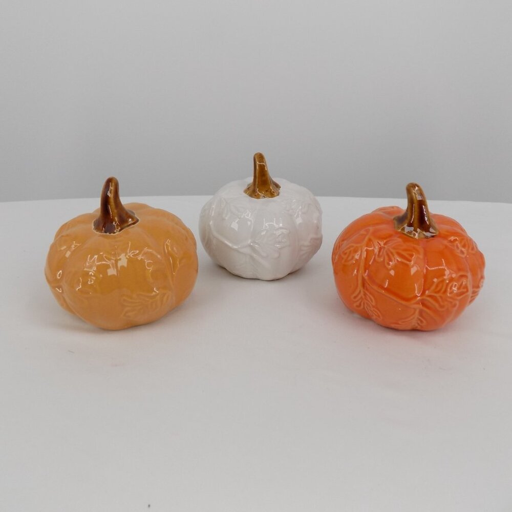 Set Of 3 Ashland Ceramic Pumpkins Fall Heirloom Harvest Tabletop Decorations New